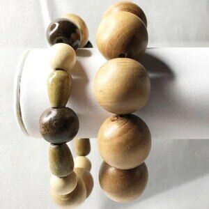 Two Chunky Wooden Bead Stretch Bracelets